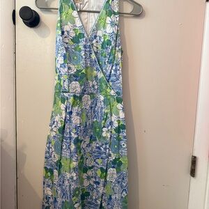 Talbots Blue and Green Midi Dress with Elegant Silhouette